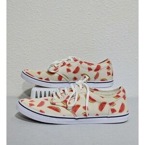 Vans Authentic Women's 9.5 Watermelon Print Canvas Lace Up Sneakers Cream